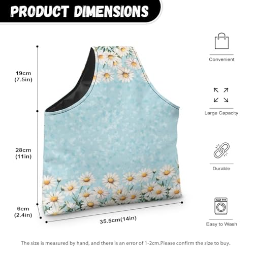 Image of KUIFORTI Daisy Knitting Yarn Bag Floral Crochet Storage Bags with Zipper Pocket Knitting Hook Storage for Travel Park, L Size