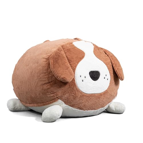 Image of Big Joe Wild Things Foam Filled Animal Bean Bag Chair with Removable Cover, Kenny Canine Snugglepuff, Soft Faux Fur, 4 feet Big