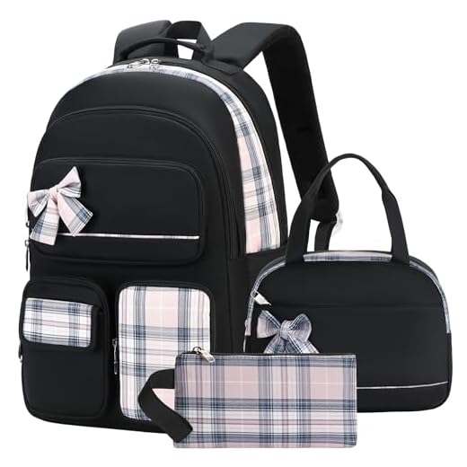 Mochila para meninas, 3 peças de mochila com lancheira, conjunto de estojos de lápis para laptop de 15,6 polegadas, bolsa escolar infantil para jardim de infância, mochila grande para adolescentes e