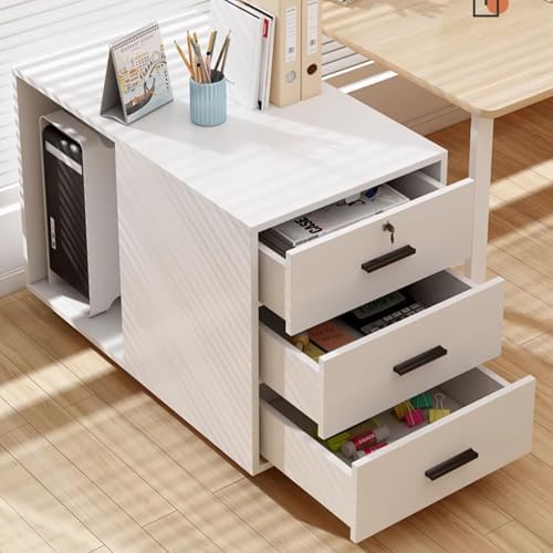 Home Office Storage Cabinet - Mobile Printer Stand & 3 Drawer File Cabinet, Wooden Computer Host Cart, Classroom Copier Holder & Paper Storage Shelf for Organized Workspace