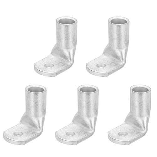 QUARKZMAN 4/0AWG - 1/4 Bornes De Câble En Cuivre, Embouts De Câble De Batterie À 90 Degrés Bornes De Batterie Connecteurs À Œillet En Cuivre Nu Pour Équipements Électriquess (Argent, 5Pcs)