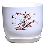 Jardinière pour plante d'intérieur 8,7 x 7,9 x 5,9'' Pot de fleurs chinois avec soucoupe et trou de drainage Pot de fleur en résine avec motif délicat pour la maison, le bureau et le balcon Style 1 po