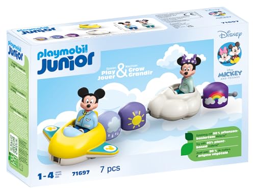 Playmobil 71697 Junior & Disney : Train des Nuages de Mickey et Minnie - avec Un Avion et Un véhicule Nuage - Jouet fabriqué à partir de matière d'origine végétale - Dès 12 Mois