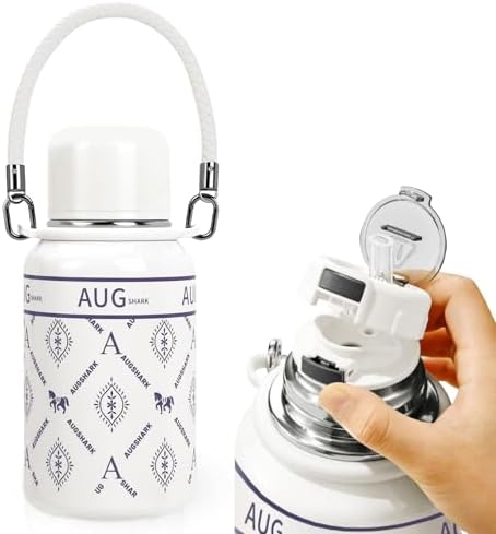 32 oz Insulated Water Bottle with Straw, Swig Sip Lids with a Sharing Cup, Double Wall Vacuum Stainless Steel Water Flask Jug with Removable Handle, Tumbler Keep Cold 24H, Leak Proof, Non-BPA