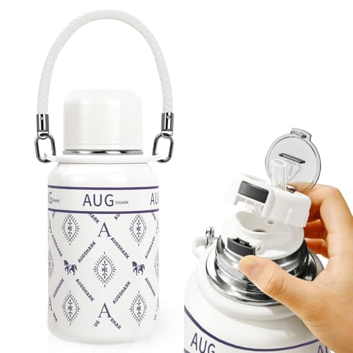Augshark Insulated Tumbler with Straw, 32 oz Swig Sip Insulated Water Bottle with a Sharing Cup Lids, Leak Proof Double Wall Vacuum Stainless Steel Water Flask Jug with Handle, Keep Cold 24H, Non-BPA