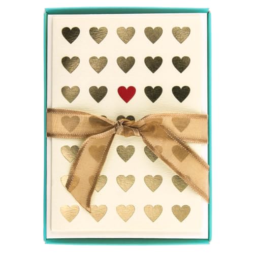 Graphique Lots of Love La Petite Presse Boxed Notecards - 10 Embossed and Embellished Gold Foil Heart Blank Cards with Matching Envelopes, 3.25 x 4.75" (L1315CB)