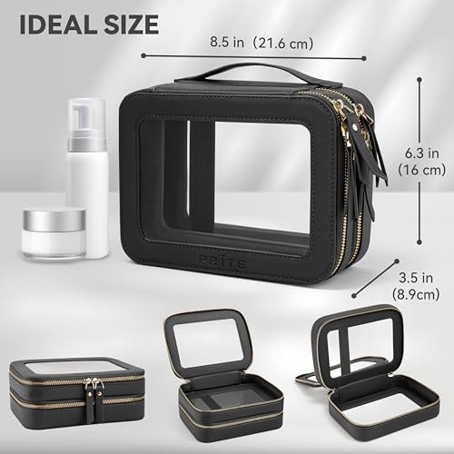 Prite Clear Makeup Bags Double Layer Cosmetic Bags with a Separate Brush Compartment Travel Makeup Bag for Women Travel Accessories Organizer for Purse(Black)3