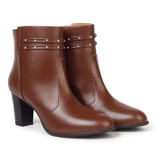 Image of YOHO Stellar Studs Ankle Length Heeled Boots For Women | Comfortable and Stylish with Low Block Heel | Casual,Formal Wear for Winter BOOT 112
