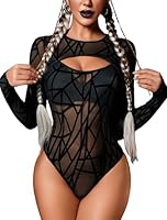 Avidlove Body Damen Sexy Mesh Oberteil Langarm Top Elegant Bluse Festival Outfit Curvy Transparent Gestreift Schwarz M