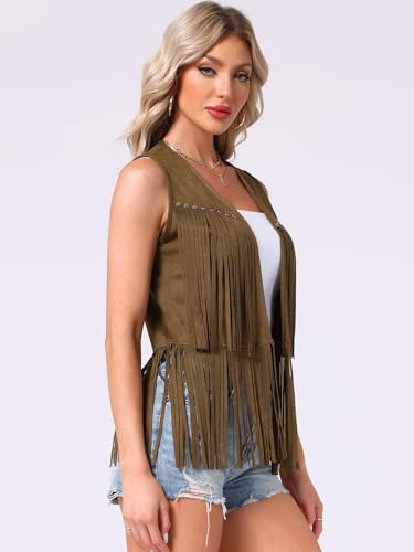 Image of Allegra K Women's Fringe Top Vest Open Front Western 70s Outfits Faux Suede Tassel Cardigan