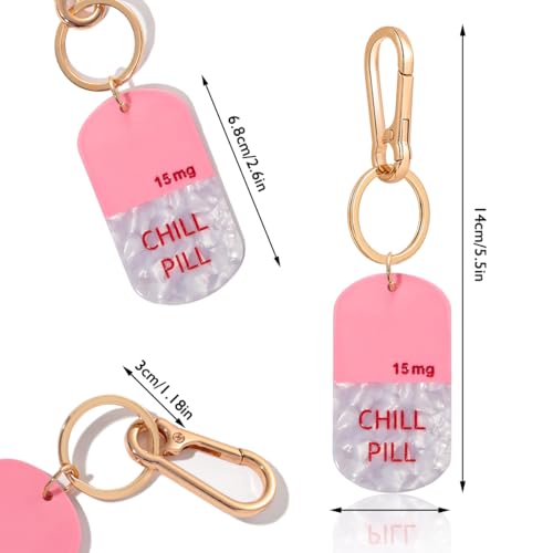 Novelty Keychain with Gold Metal Hook, Pink and Clear Design for Women Girls Gift