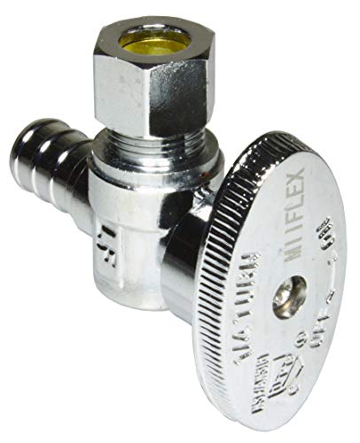 Image of Heavy Duty Chrome Plated Brass 1 /4 Turn Angle Valve 1 /2 inch PEX B In x 3 /8 inch COMP Out (5 Pack)