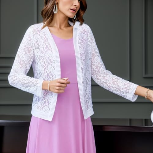 FindThy Women’s Open Front Lace Cardigan Long Sleeve Floral Crochet Summer Shrug Cover Ups2