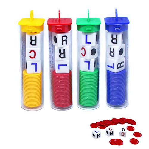 Kuiji 4 Tubos LCR Izquierda Centro Derecha Juego de Dados - 4 Tubes Dice Game - para Fiesta Familiar, Compañeros, Amigos, Compañeros Regalo - Rojo Amarillo Azul Verde, Acrílico