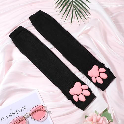 Telooco Langfingerige Katzenpaw-Mitzen mit 3D-Pink-Pad für Halloween-Cosplay