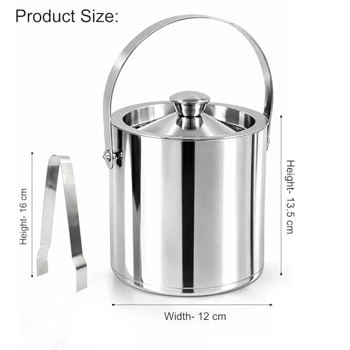 Image of finality Premium Stainless Steel Ice Bucket with Tongs and Jigger - 1 Litre Double Walled Insulated Ice Box for Bar, Home & Parties (Silver Polish IB + Tong)