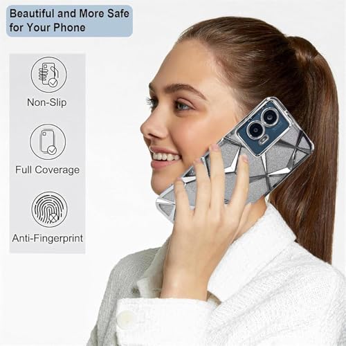 Image of VONZEE Gradient Glitter Case for Moto Edge 50 Fusion /Moto G96, Luxury Electroplated 3D Cube, Diamond Bling Shiny Soft TPU Clear Shockproof Case Women Girls Protective Phone Cover (Silver)