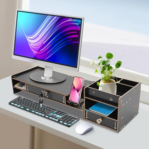 YSLoccbac Computer Monitor Stand Z08-2 Black with Storage Drawer for Ergonomic Work and Safe Storage