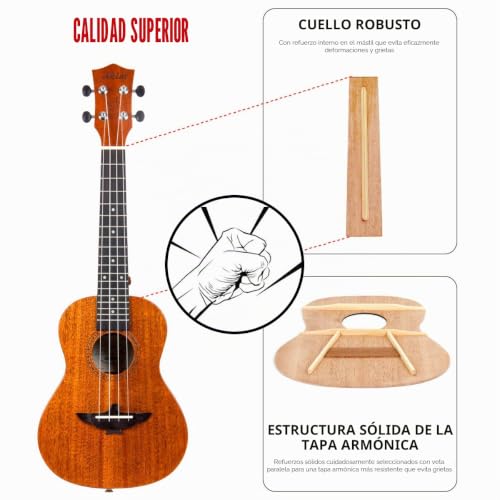 Miniatura 5 de Aklot Ukelele Soprano De 21 Pulgadas Caoba Maciza Ukeleles Para Principiantes Profesionales Con Curso En Línea Gratuito Y 8 Kit De Inicio