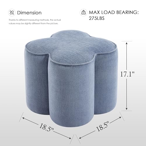 Image of Zesthouse Flower Pouf Ottoman Foot Rest, Linen Fabric Poofy Ottoman Stool | Large Ottoman Footstool for Couch, Modern Living Room Stool Seat, Cute Square Vanity Stool for Bedroom, Blue Dorm Foot Stool