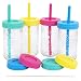 Kids 12oz Glass Mason Jar Drinking Cups with Straw Lids + Leak Proof Regular Lids + Silicone Straws + Cleaning Brush - No Rust, Less Spills for Adults, Toddlers & Kids + Food Storage (4 Pack)