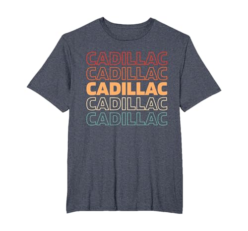 Retro Us American City USA - Vintage Michigan Cadillac T-Shirt, Men's Big and Tall, Heather Blue, 5X Tall