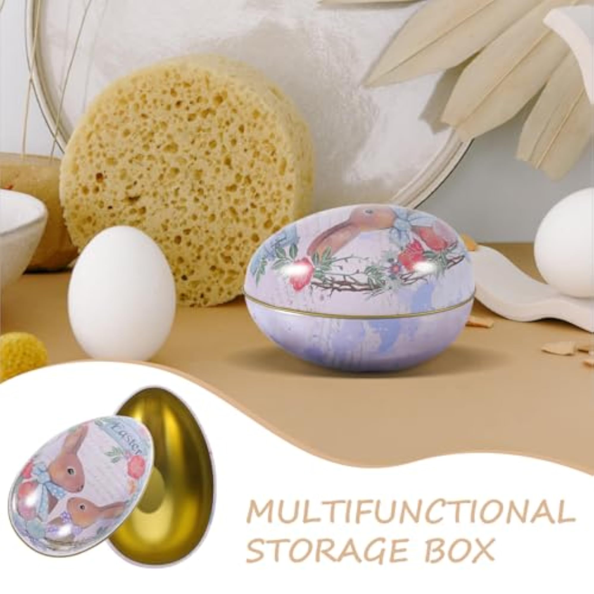 Large Easter Tinplate Candy Box, Egg Shaped Container