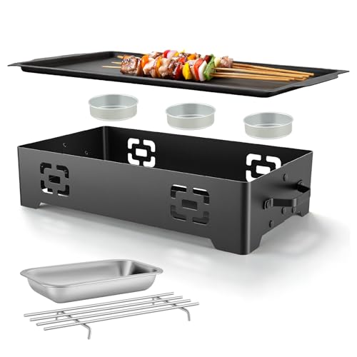 Nastopee BBQ Warmhalteplatte, Grillgut Warmhalten auf der Edelstahl Grillplatte, Speisenwärmer mit Kerzen, Warmhalteplatte Grillgut, Grill Warmhalteplatte für Party und Camping