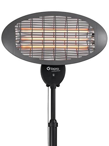 tepro Stand Heizstrahler mit Quarz-Heizelement – 2 kW Terrassenstrahler mit 3 Heizstufen, Teleskop-Standfuß, IPX4 Spritzwasserschutz & Überhitzungsschutz – höhenverstellbar 120–205 cm