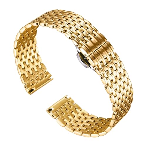 Image of BINLUN Mesh Stainless Steel Watch Band, Ultra Thin Polished Replacement Bracelets with Butterfly Buckle for Men Women, 12 /14 /16 /18 /20 /22mm