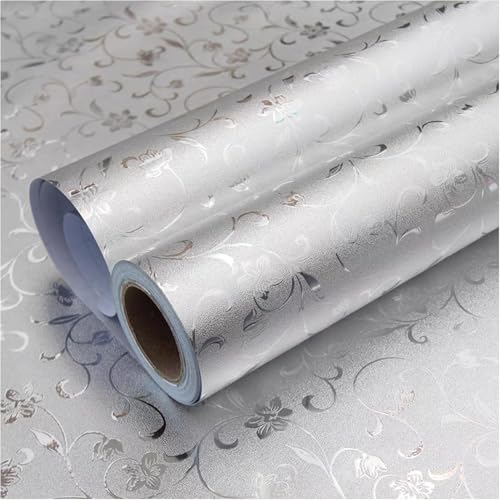 Image of SIA VENDORS Kitchen Waterproof Oil Proof Aluminum Foil Sticker, Silver Chequer Peel and Stick Wallpaper Removable and Self Adhesive Paper for Kitchen Countertops Cabinet (Jasmine, 24 x 78 Inch)
