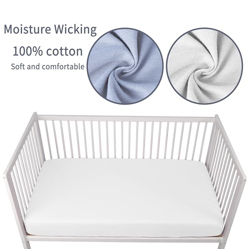Crib Sheets for Boys Girls,100% Cotton Fitted Crib Sheet 2 Pack for Standard Crib and Toddler Mattress, Super Soft Breathable Baby Sheet 28x52x8in (White & Gray)