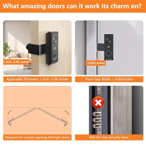 Anti-Theft Door Mount for Eufy E340, No-Drill Adjustable Mounting Bracket with Eufy Doorbell E340, Not Blocking Doorbell Sensor, Apartment Door Bell Kits for Renters, Black by PEF - Image 2