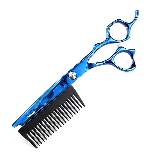 Ciseaux à cheveux avec peigne YZCIS en acier bleu 440C contre les pointes fourchues