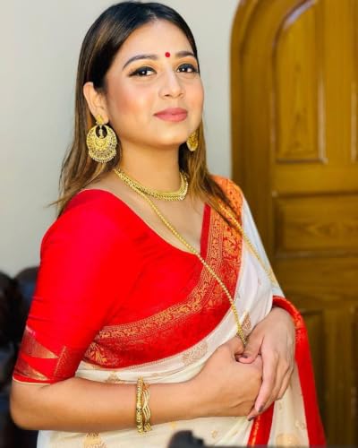 Image of Flosive Women's Kanjivaram Silk Saree With Beautiful Blouse With Zari Border