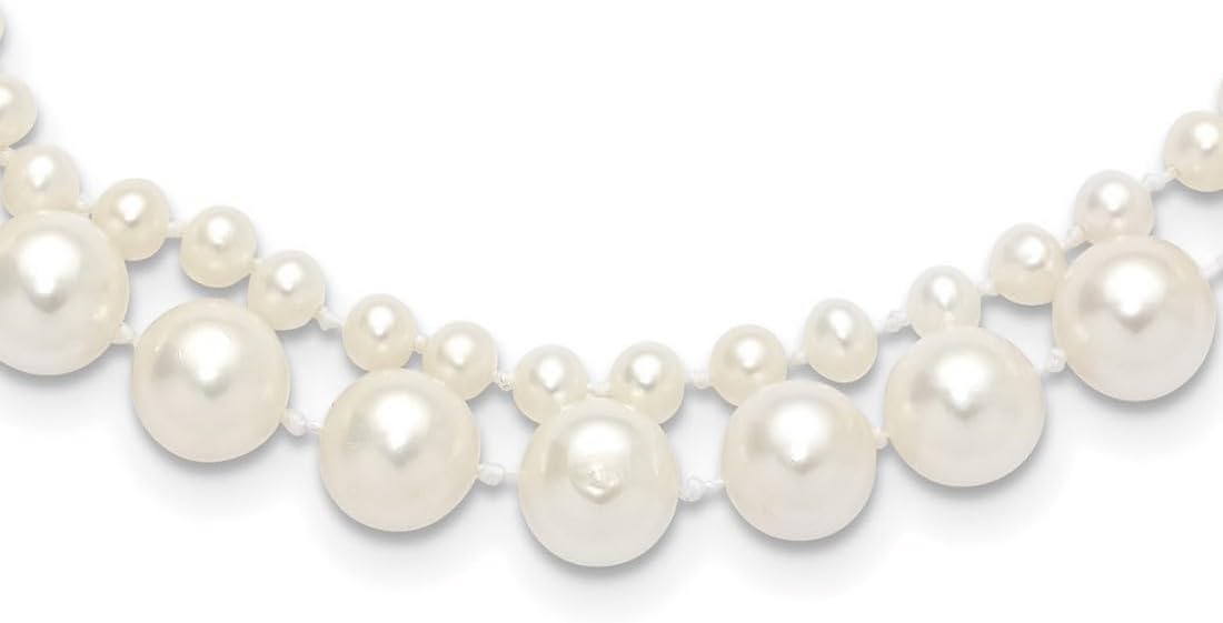 14k Solid Gold 3-4mm and 7-8mm White Freshwater Cultured Pearl 2-strand Necklace 18 Inch Strand for Women