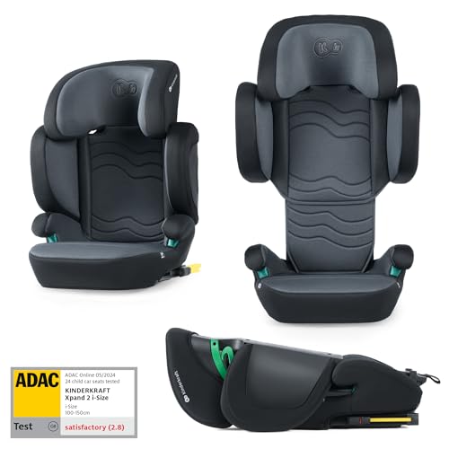 Kinderkraft XPAND2 I-Size 100-150cm Car Seat for Children 3.5 to 12 Years Old, Highest Safety Standard, Flat Folding, Comfortable Travelling, Isofix Installation, Adjustable headrest, Black