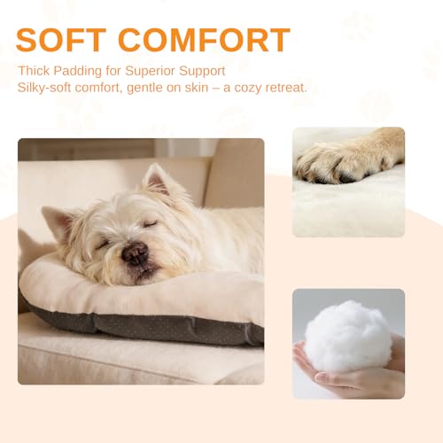 Image of Washable Oval Dog Bed forX-Large Dogs,Silver-Tipped High-Resilience,Beige | Non-Slip Bottom Prevents Sliding, Soft Plush Short Fur, Machine Washable, Ideal for Crates /Apartments /Cozy Nooks,41 inchx27 inchx3.6 inch