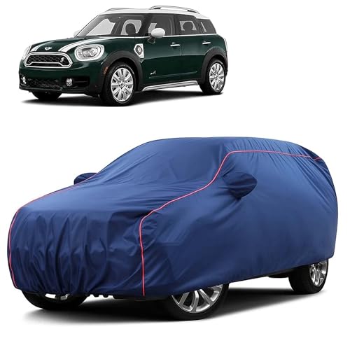 Image of Sulfar 100% Water Resistant Car Body Cover Compatible with Mirror for BMW Countryman (Triple Stitched, Full Bottom Elastic, Blue Taffeta with Red Piping)