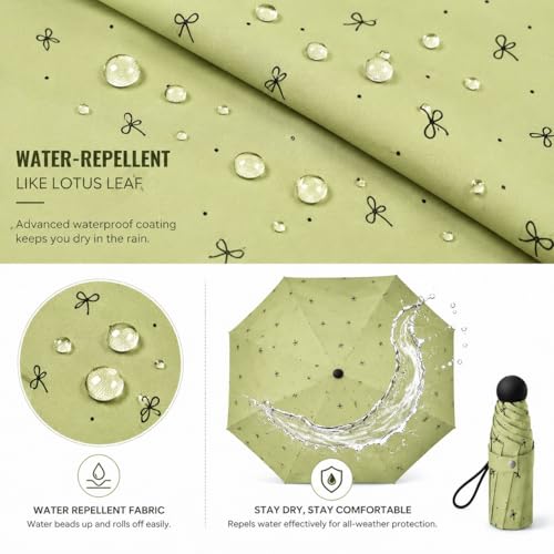 Image of Mini Umbrella with Case for Men & Women (Manual Open) Compact Travelling Pocket Umbrella, Polyester & UV Protect Fabric for Summer /Anti-Slip Handle- Use in Rain & Summer (Green-Print)