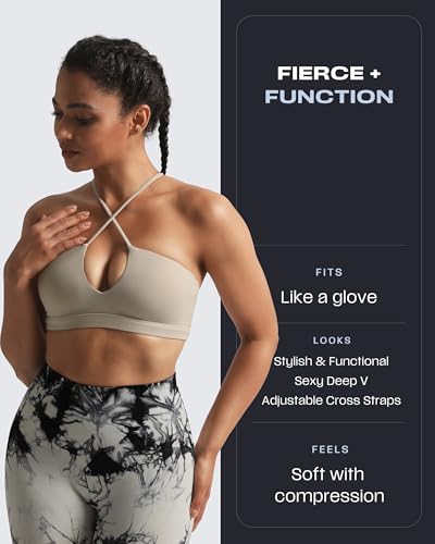 Image of Aoxjox Women's Workout Sports Bras Jamie Deep V Fitness Training Gym Bra Yoga Crop Tank