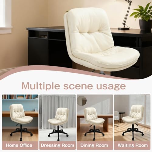 Image of Office Chair, Ergonomic Desk Chair with Padded Cushion & Backrest, Adjustable Height & 360 Swivel, Armless Task Chair for Home Office, Computer Desk & Vanity Beige