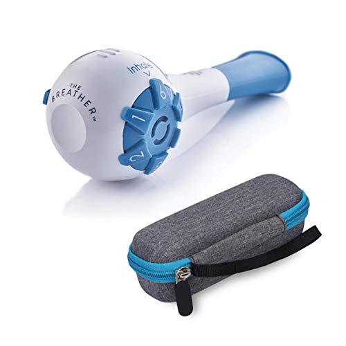 The Breather + Travel Case | Hand-Held Inspiratory Expiratory Muscle Trainer and Lung Exerciser for Drug-Free Respiratory Therapy - FSA/HSA Eligible - Includes Hard Storage Travel Case
