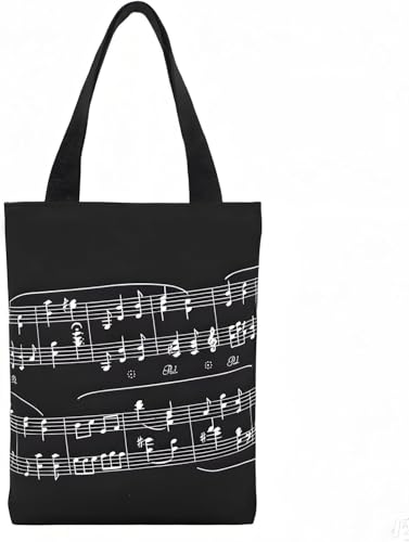 HilerPunk Music Pattern Reusable Grocery Bags, Music bag,Shoulder Bag,Thick Cotton Handbag Perfect for Shopping,Laptop,School Books (Musical Notation Tote Bag)