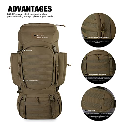 Mardingtop 60L Molle Hiking Internal Frame Backpacks With Rain Cover For Camping,Backpacking,Travelling(Khaki) #TOP2