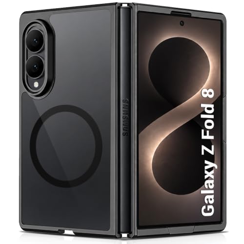 Image of TheGiftKart Hybrid Shockproof Back Cover Case for Samsung Galaxy Z Fold 8 5G Compatible with MagSafe | Hard Back Cover Case for Samsung Z Fold8 5G (PC & TPU, Transparent Clear Back, Black Sides)
