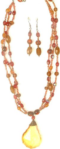 Exotic India Glass Bead Necklace & Earrings Set - Glass Beads