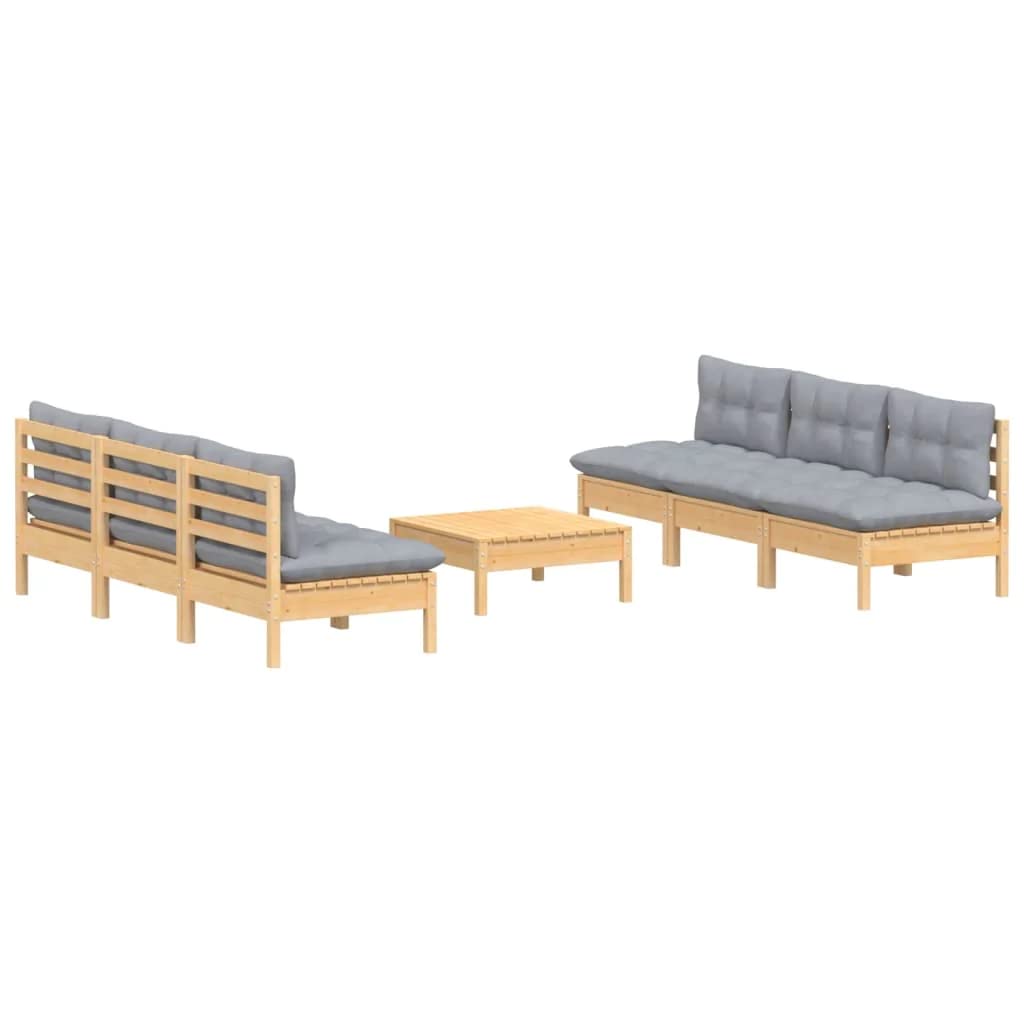 vidaXL Juego de Muebles de Jardín 7 Piezas y Cojines Patio Terraza Sofá Silla Mesa Asiento Hogar Mobiliario Exterior Suave Robusto Gris Madera Pino
