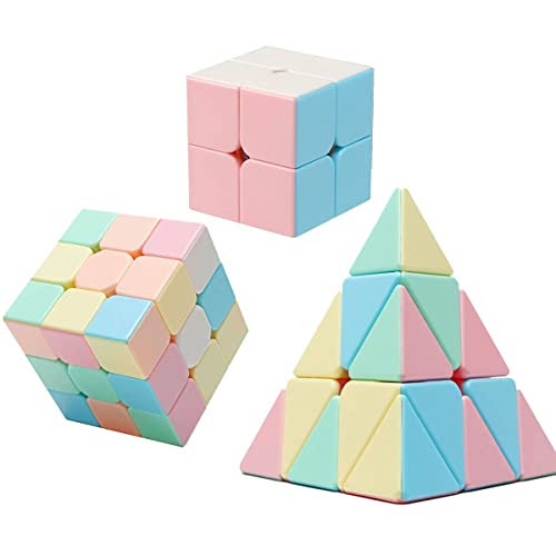 Magic Cube Set, Educational Speed Cubes 3 Pack Of 2X2X2 3X3X3 Pyramid Smooth Puzzle Cube #TOP17
