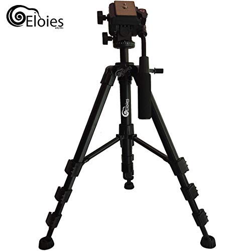 Image of Eloies EL974 Professional Series Heavy Duty Tripod Aluminium Made Adjustable with Cannon Nikon Sony Olympus Cameras & Mobile Phones| Three Way Pan Fluid Head Max Height 4.8 Foot.